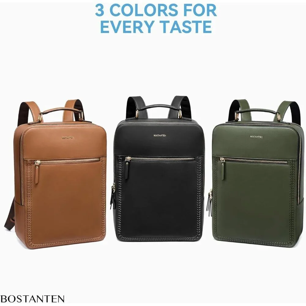 Men's Olive Green 15.6 inch Laptop Bag Travel Casual Computer Leather Backpack